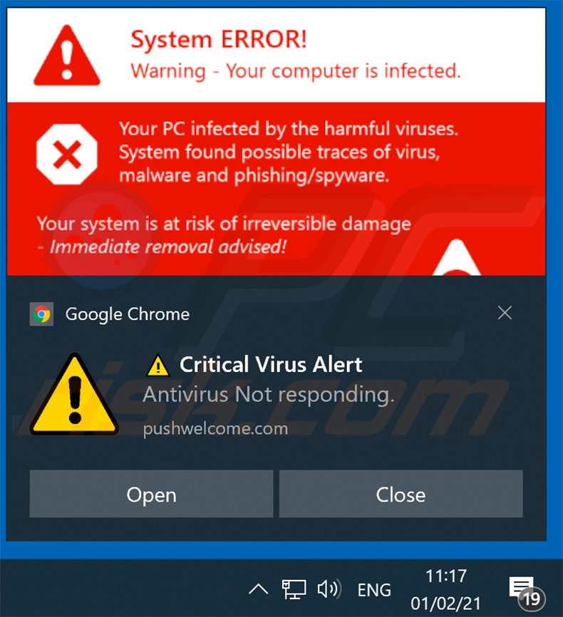 Ihr ANTIVIRUS Abonnement ist abgelaufen Betrug über Browserbenachrichtigung gefördert (Beispiel 2)