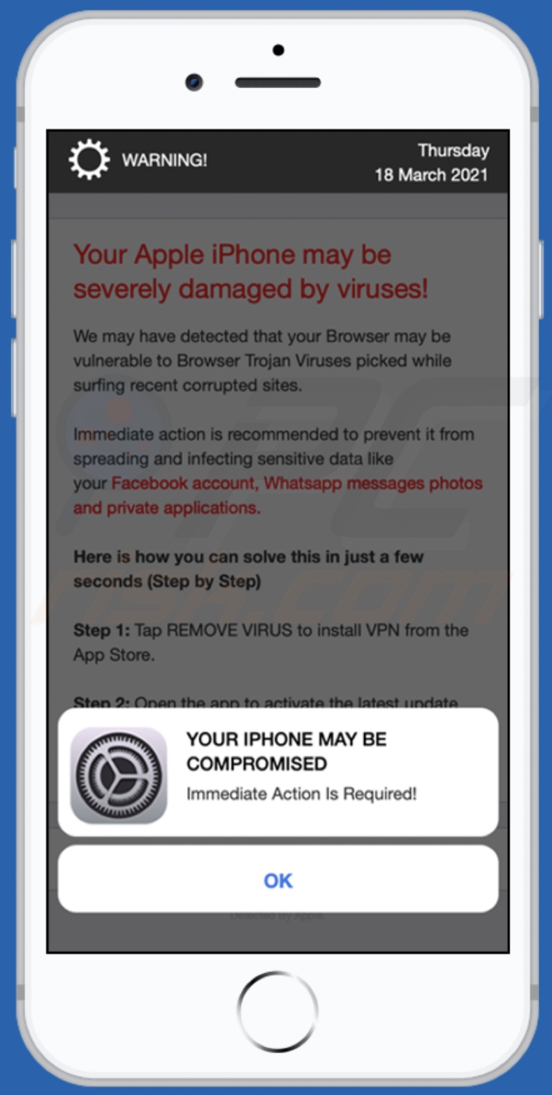 Your Apple iPhone may be severely damaged by viruses! Betrug Pop-up