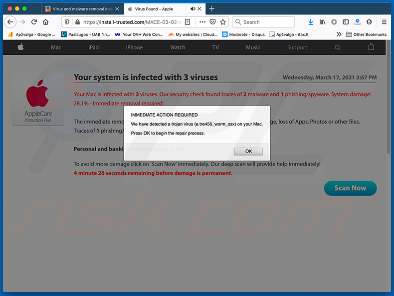Your System Is Infected With 3 Viruses Pop-up Betrug Variante (2021-03-17)