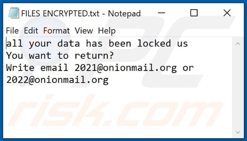 2122 Ransomware Textdatei (FILES ENCRYPTED.txt)