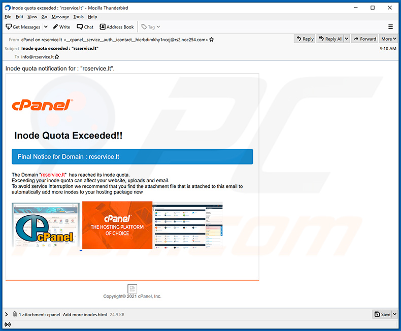 cPanel bezogene Spam-E-Mail (2021-04-13)