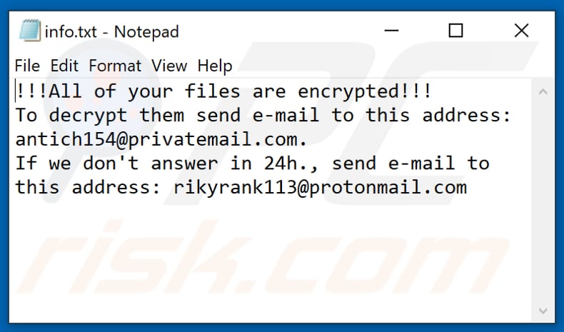 Elbie Ransomware Textdatei (info.txt)