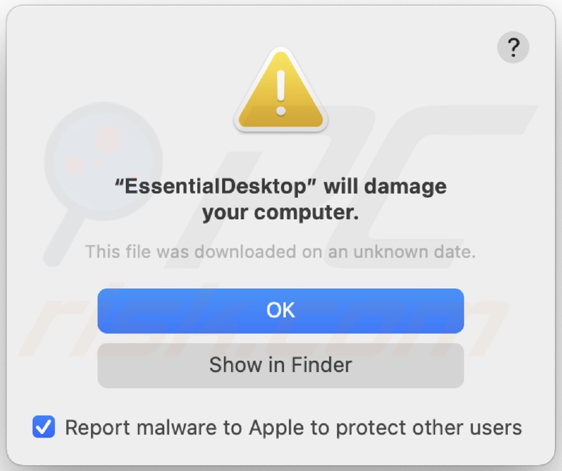 Angezeigtes Dialogfenster wenn EssentialDesktop Adware installiert wird