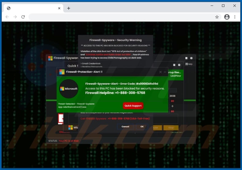 Firewall Spyware Alert technischer Support Betrug alternative Variante