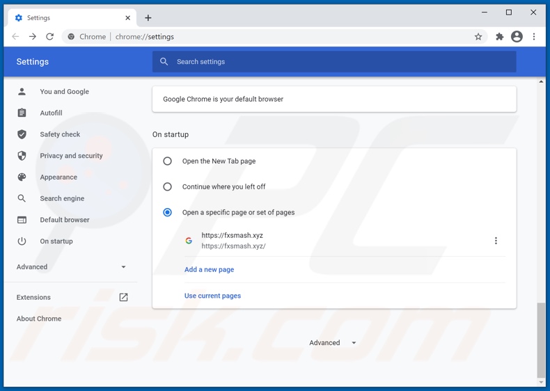 fxsmash.xyz von der Google Chrome Startseite entfernen