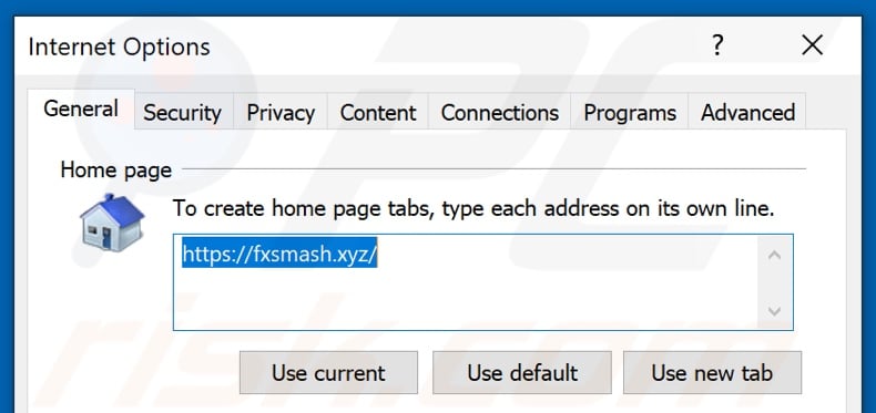 fxsmash.xyz von der Internet Explorer Startseite entfernen