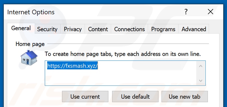 fxsmash.xyz von der Internet Explorer Startseite entfernen