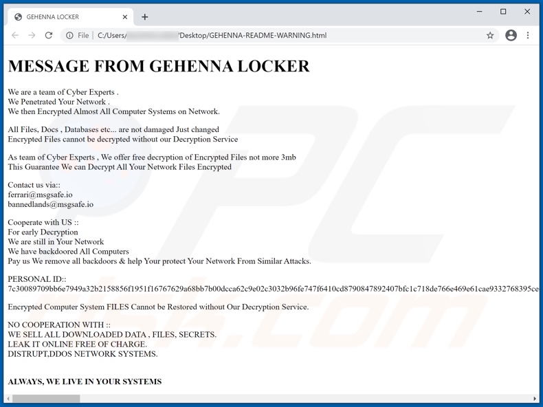 GEHENNA LOCKER Entschlüsselungsanleitung (GEHENNA-README-WARNING.html)