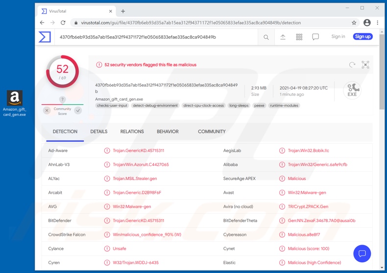 HackBoss Malware Erkennung bei VirusTotal