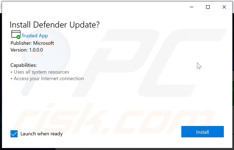 Gefördertes Installationsprogramm des Important Defender update available Betrugs