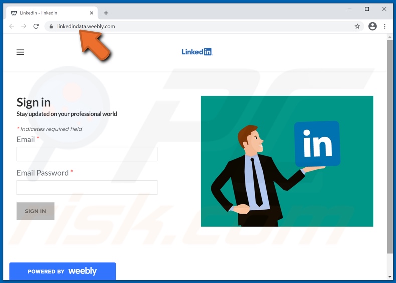 Gefälschte LinkedIn Webseite von Spam-E-Mails gefördert