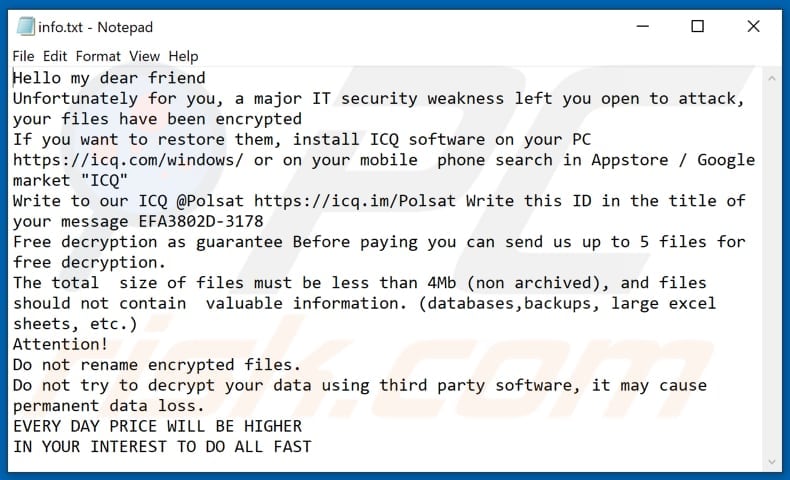POLSAT Ransomware Textdatei (info.txt)