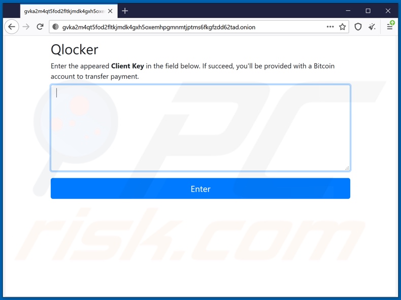 Qlocker Ransomware Webseite (erste Seite)