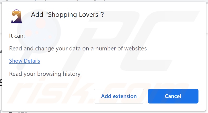 Shopping Lovers Adware bittet um Erlaubnis Daten zu verfolgen