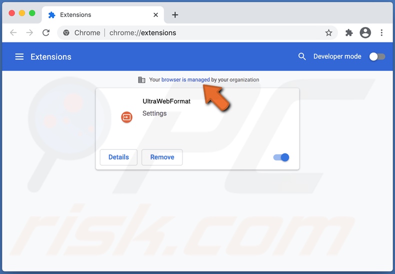 Die Managed by your organization Funktion wurde Chrome durch den UltraWebFormat Browserentführer hinzugefügt