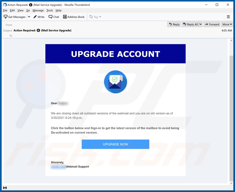 Upgrade Account E-Mail-Spam-Kampagne