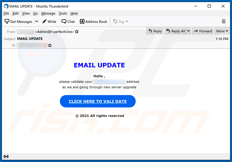 Email Update Spam fördert eine Phishing Seite (2021-04-06)