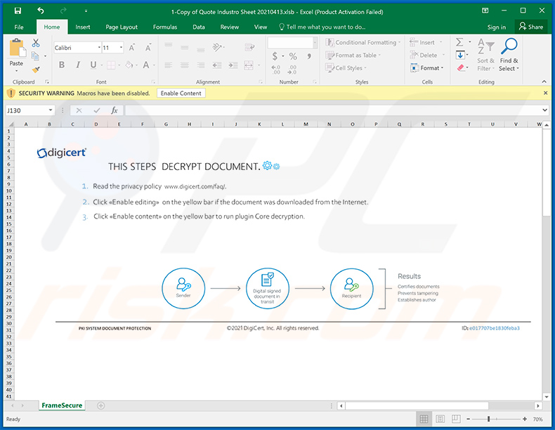 Bösartiges MS Excel Dokument zum Injizieren des Warzone RATs