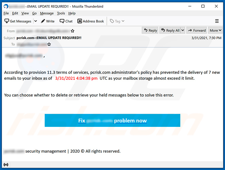 HTML Datei wird über den Your Mailbox Is Full E-Mail-Betrug verbreitet (Virus-Free E-mail Upgrade Attachment.html)