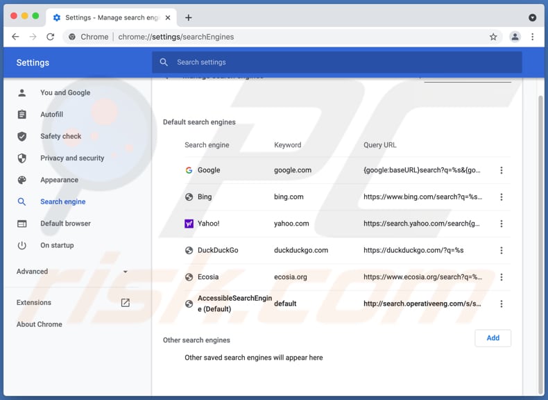 accessiblesearchengine Browserentführer search.operativeeng.com als Standardsuchmaschine