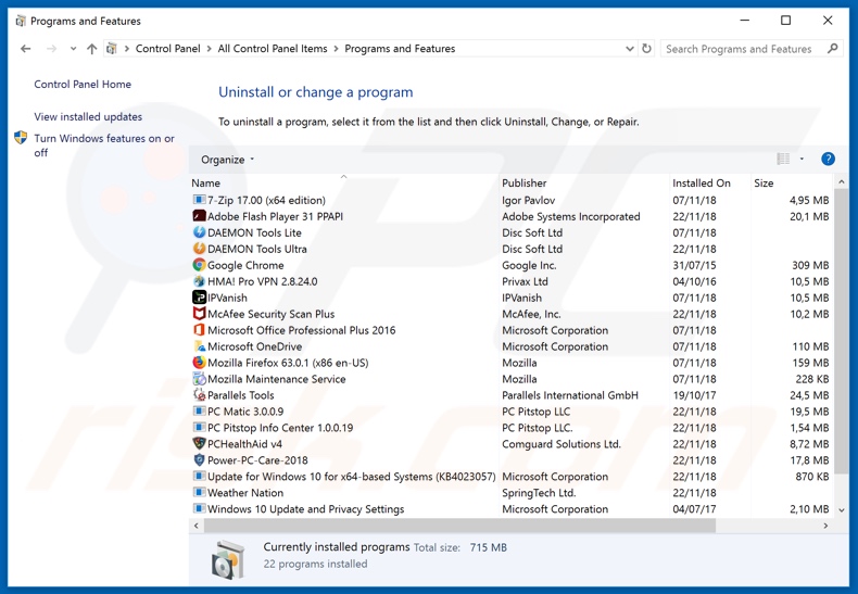 aloha-news[.]net Adware Deinstallation über Systemsteuerung