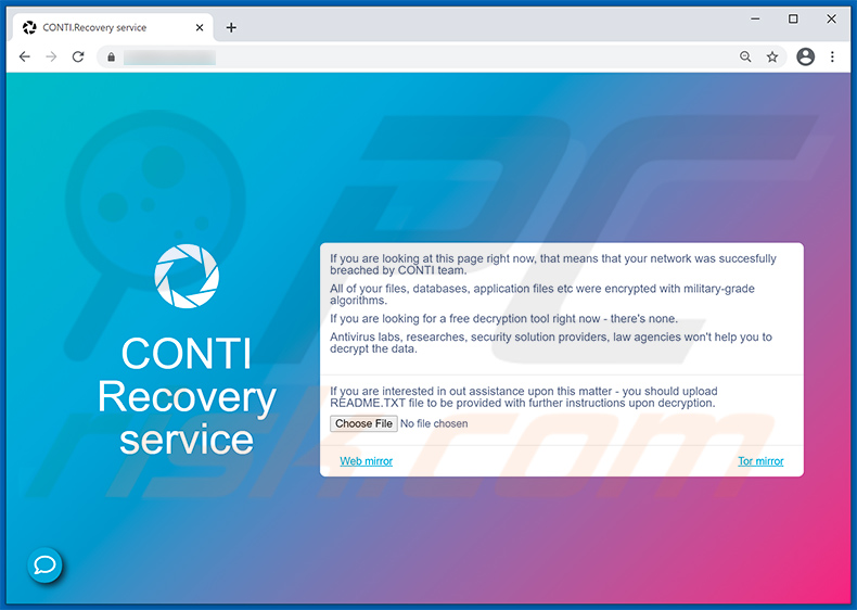 CONTI Ransomware Webseite