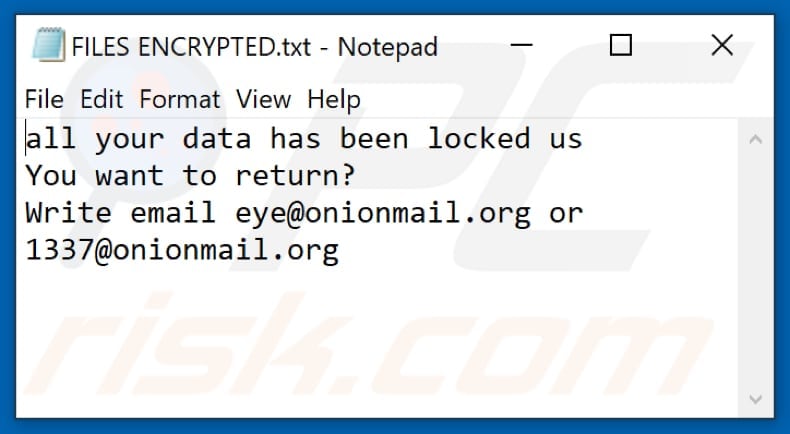 Eye Ransomware Textdatei (FILES ENCRYPTED.txt)