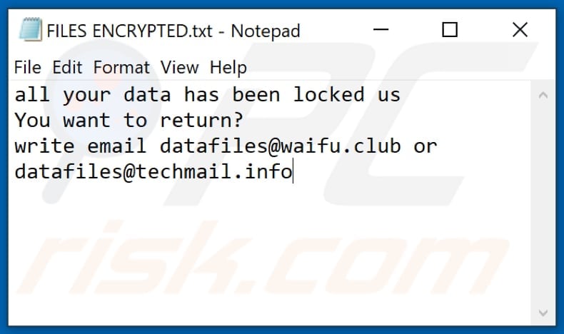 .lock Ransomware Textdatei (FILES ENCRYPTED.txt)
