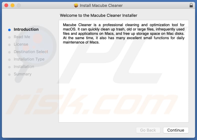 Installationseinrichtung von Macube Cleaner PUA