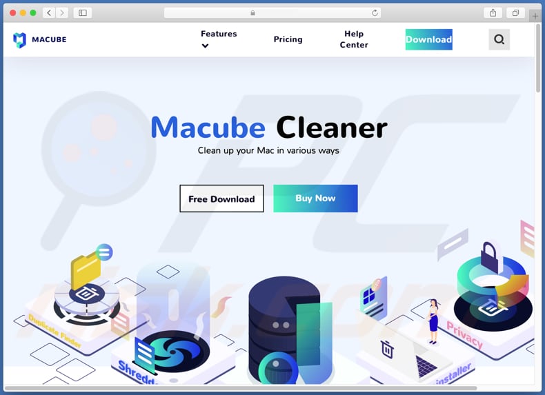 Webseite zur Förderung der Macube Cleaner PUA