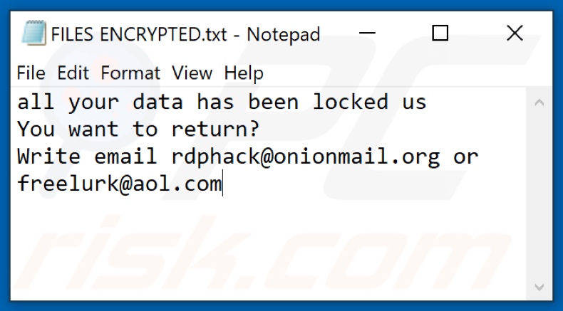 Rdp (Dharma) Ransomware Textdatei (FILES ENCRYPTED.txt)
