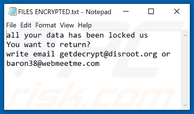 Root Ransomware Textdatei (FILES ENCRYPTED.txt)