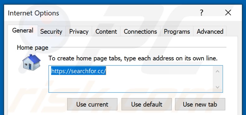 searchfor.cc von der Internet Explorer Startseite entfernen