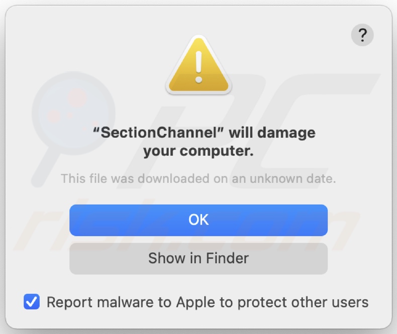 SectionChannel Adware-Präsenzt erkennt ein Dialogfenster