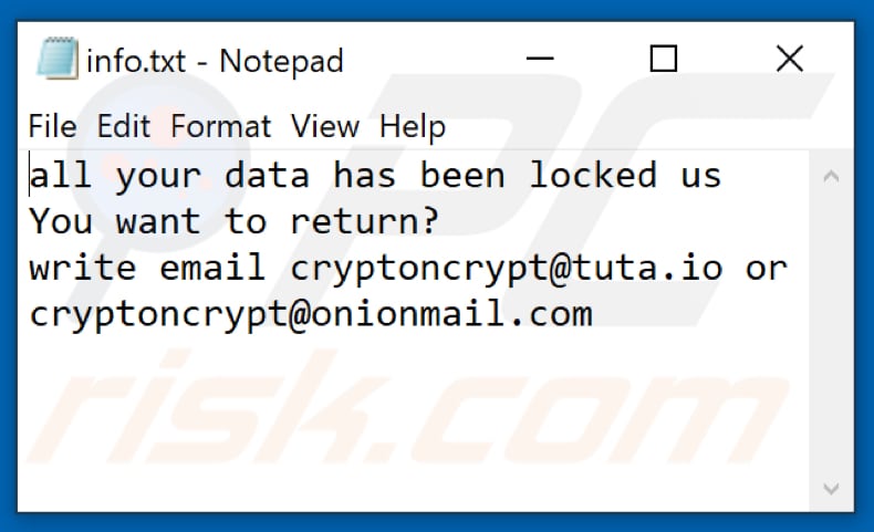 Cryptoncrypt Ransomware Textdatei (info.txt)