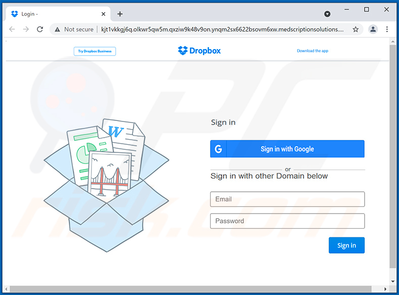 Phishing Webseite mit dem Thema Dropbox