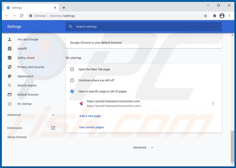 freesearchconverters.com von der Google Chrome Startseite entfernen