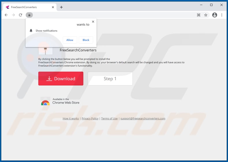 Webseite zur Förderung des FreeSearchConverters Browserentführers