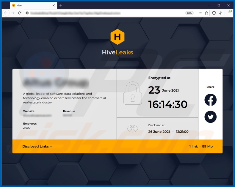 Hive Ransomware datenleakende Webseite