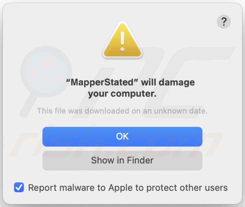 Angezeigtes Dialogfenster MapperState Adware ist auf dem System gegenwärtig