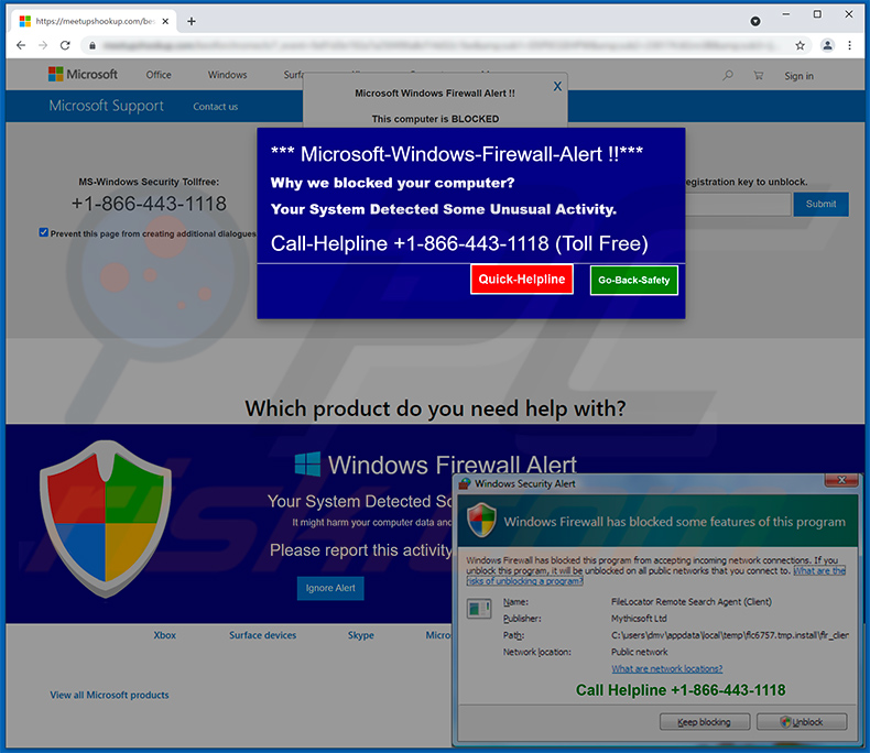 Microsoft Windows Firewall Warnmeldung Pop-up Betrug