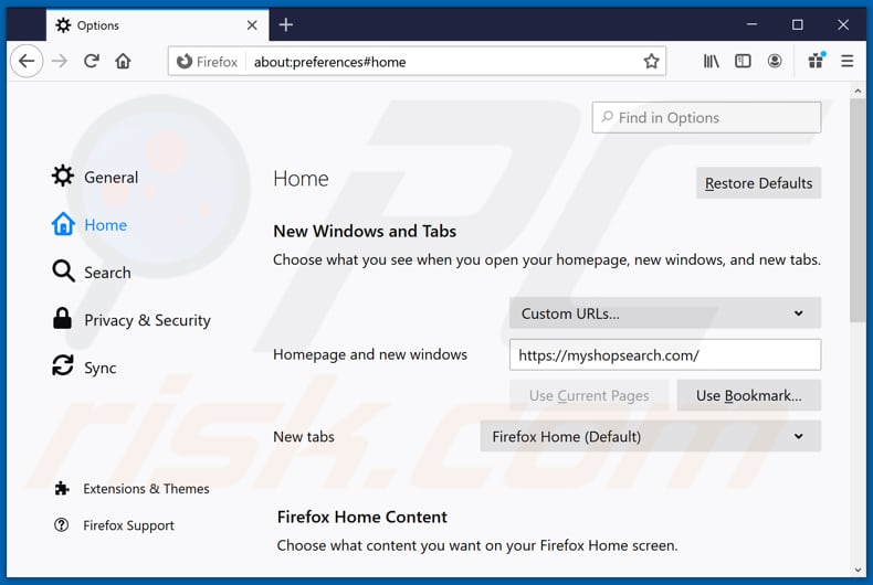 myshopsearch.com von der Mozilla Firefox Startseite entfernen