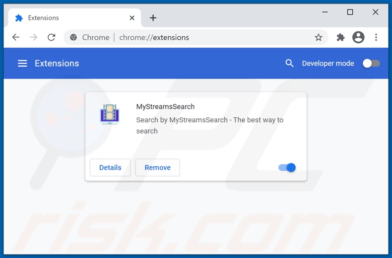 Mit mystreamssearch.com verwandte Google Chrome Erweiterungen entfernen