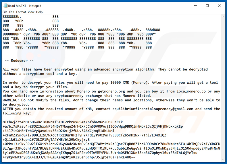 Redeemer Ransomware Lösegeldfordernde Nachricht (Read Me.TXT)