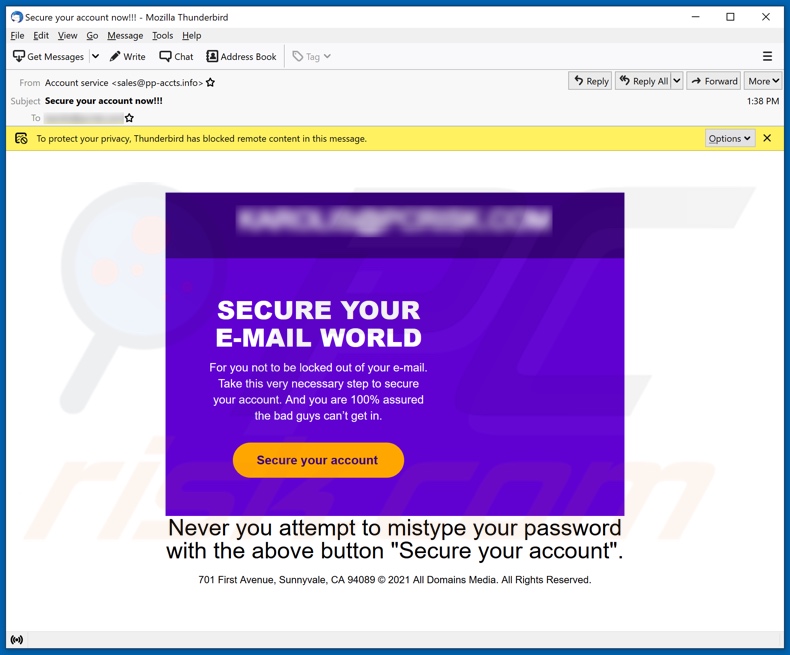SECURE YOUR E-MAIL WORLD Spam-Kampagne