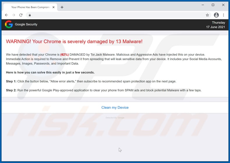 Your Chrome is severely damaged by 13 Malware! Betrug