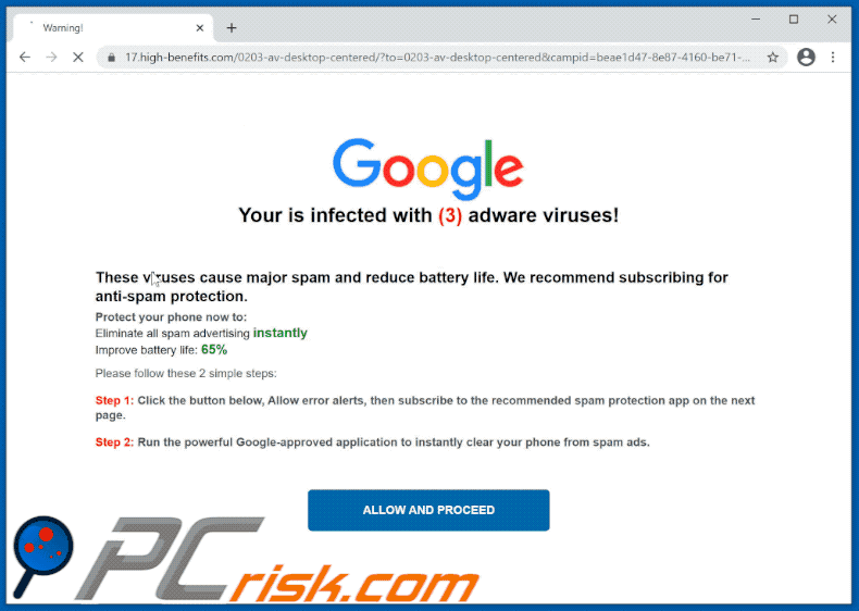Aussehen des Your device is infected with a spam virus Betrugs