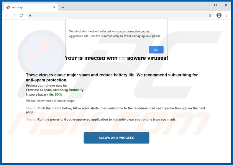 Your device is infected with a spam virus Betrug
