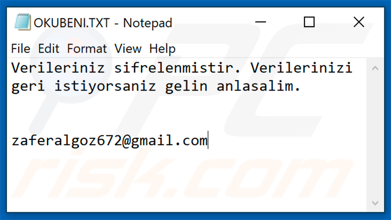 Zeppelin Ransomware Türkische Forderung (OKUBENI.TXT)