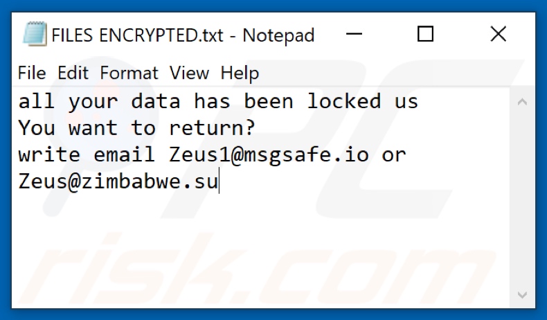 ZEUS Ransomware Textdatei (FILES ENCRYPTED.txt)